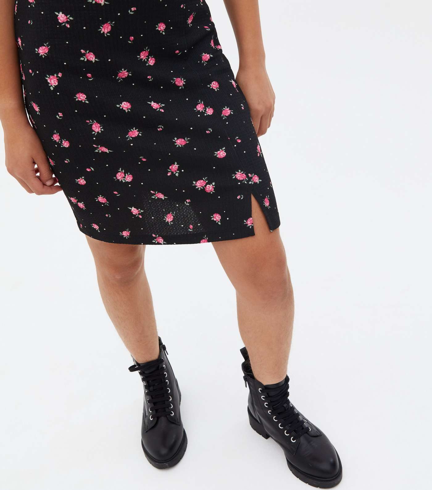 Girls Black Ditsy Floral 2 in 1 Pinafore Dress Image 3