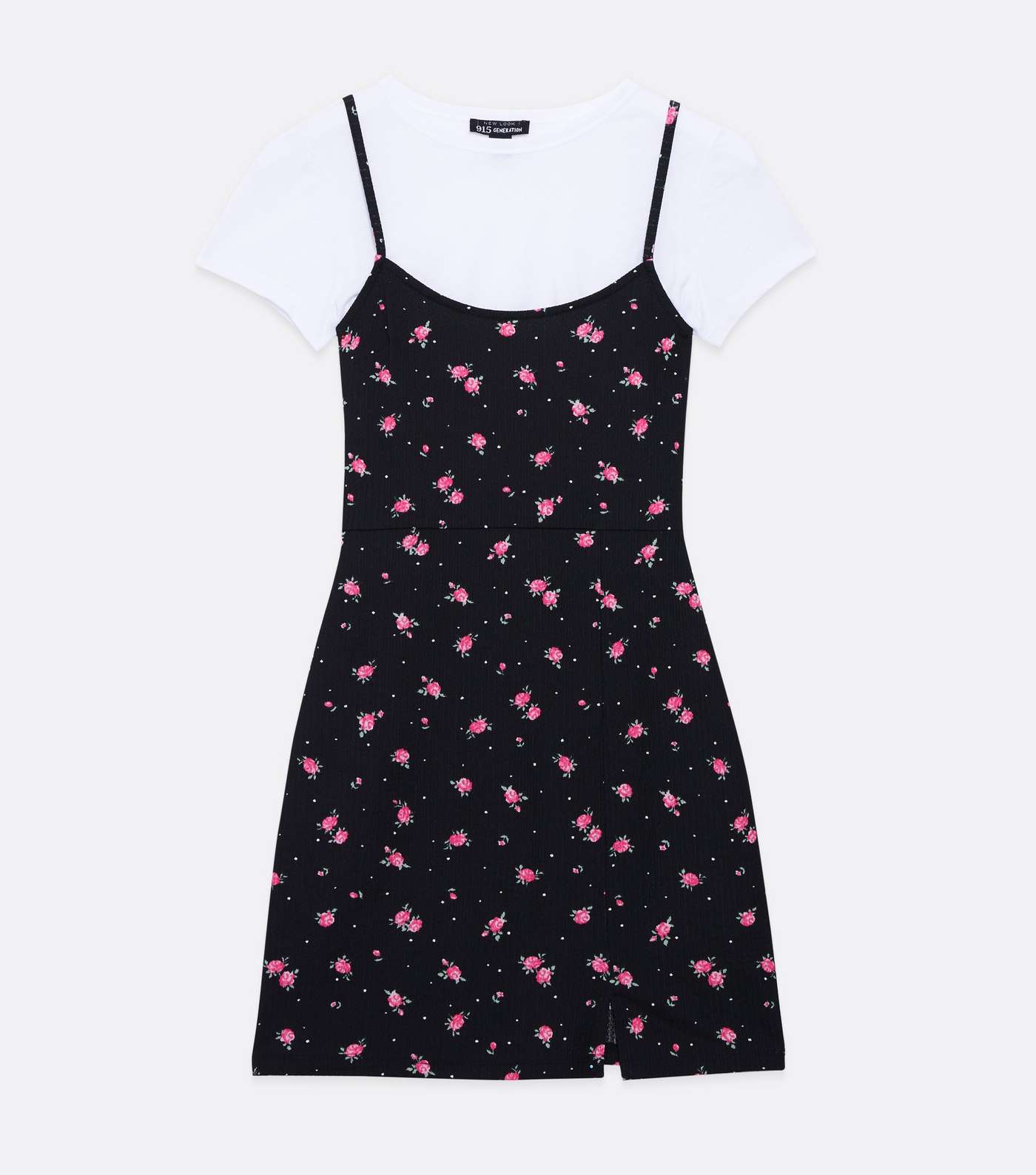 Girls Black Ditsy Floral 2 in 1 Pinafore Dress Image 5