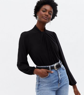 Black Twist Neck Long Sleeve Top | New Look