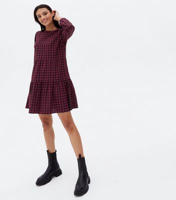 Burgundy gingham dress best sale