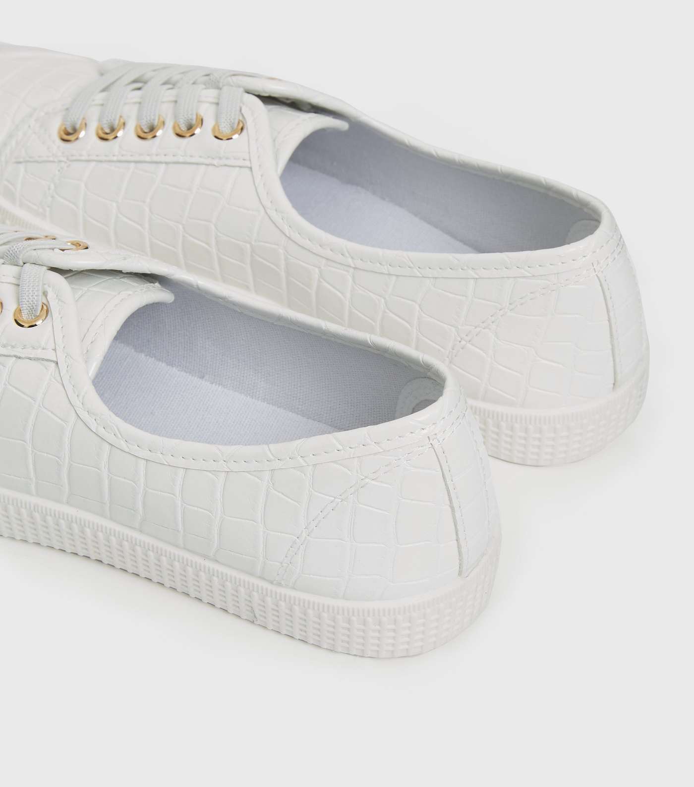 Girls White Faux Croc Trainers Image 4