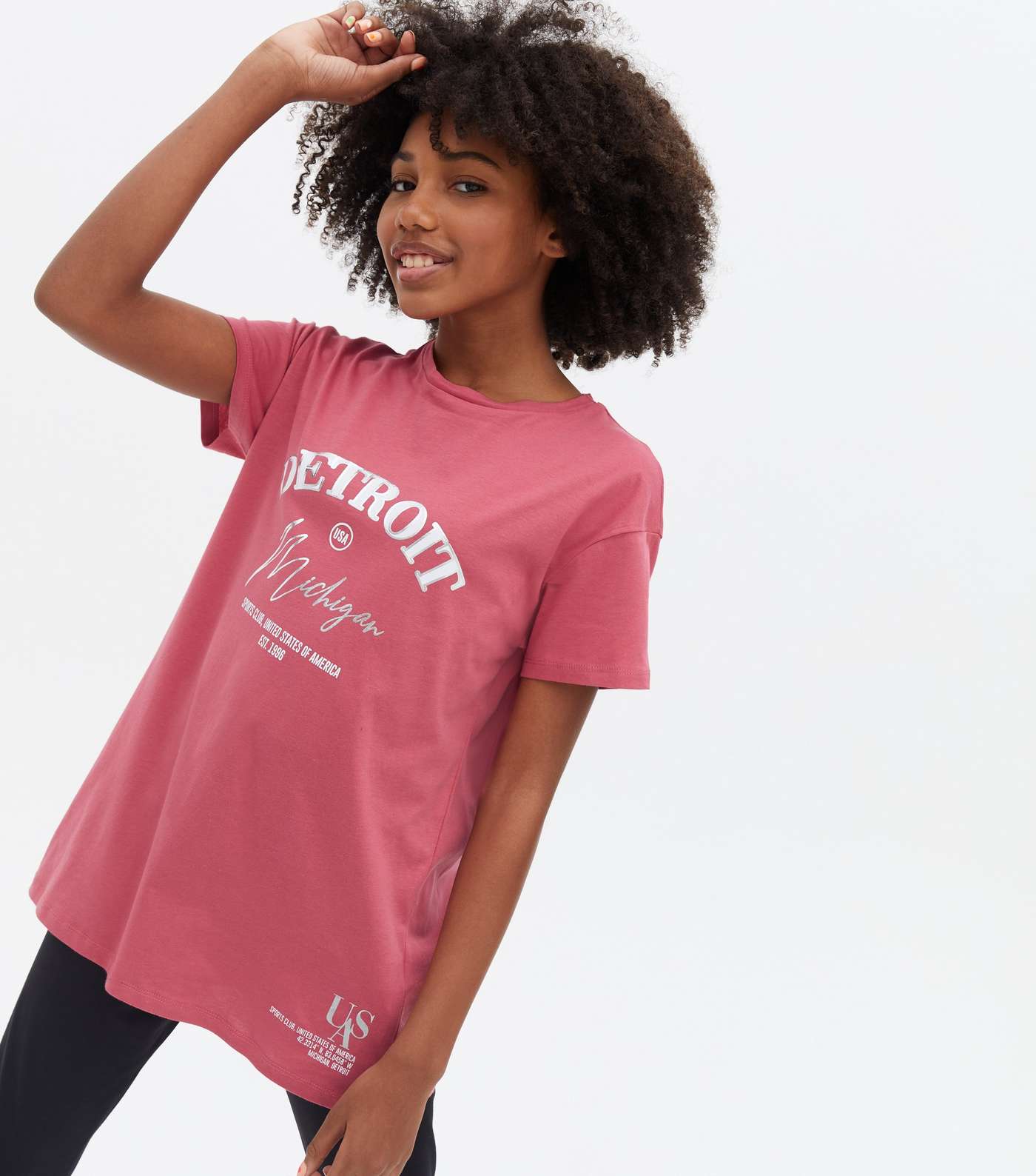 Girls Pink Detroit Michigan Logo T-Shirt and Legging Set Image 2