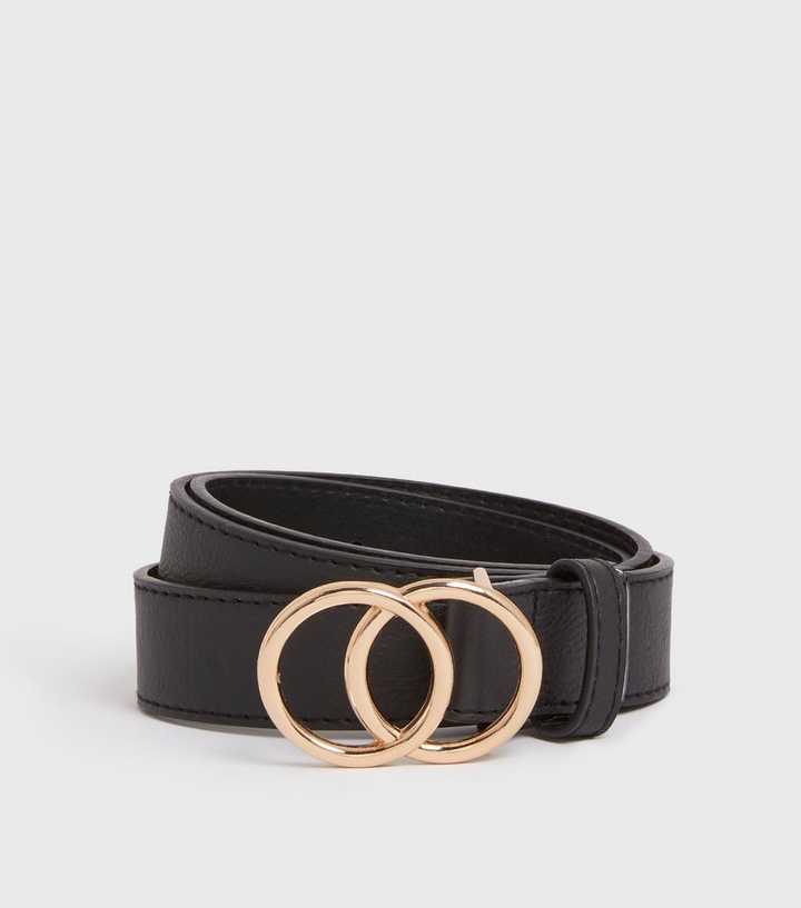 Time and Tru Women's Double Circle Buckle Belt, Black