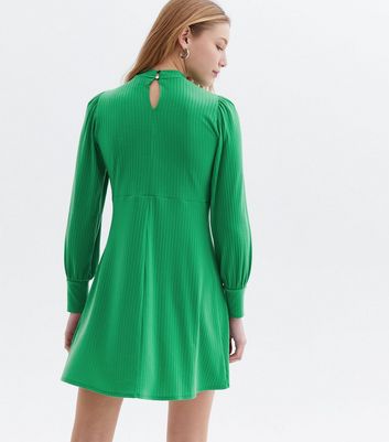 Damen Bekleidung Light Green Ribbed Keyhole High Neck Mini Dress