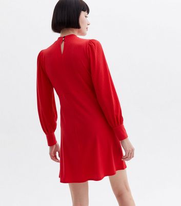 Click to view product details and reviews for Red Ribbed Keyhole High Neck Mini Dress New Look.