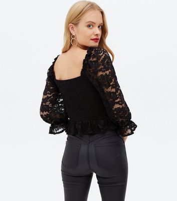 Black lace 2024 puff sleeve top