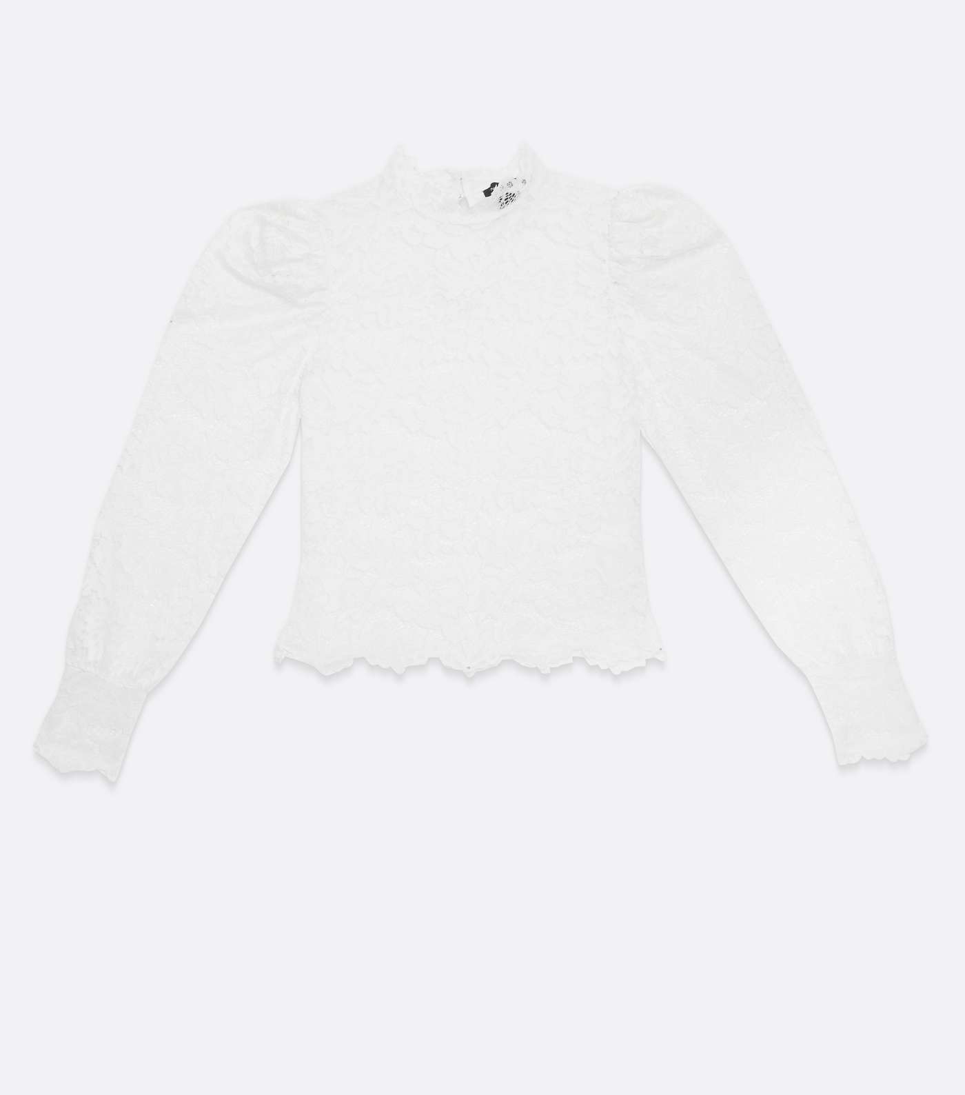 Off White Floral Lace High Neck Scallop Top Image 5