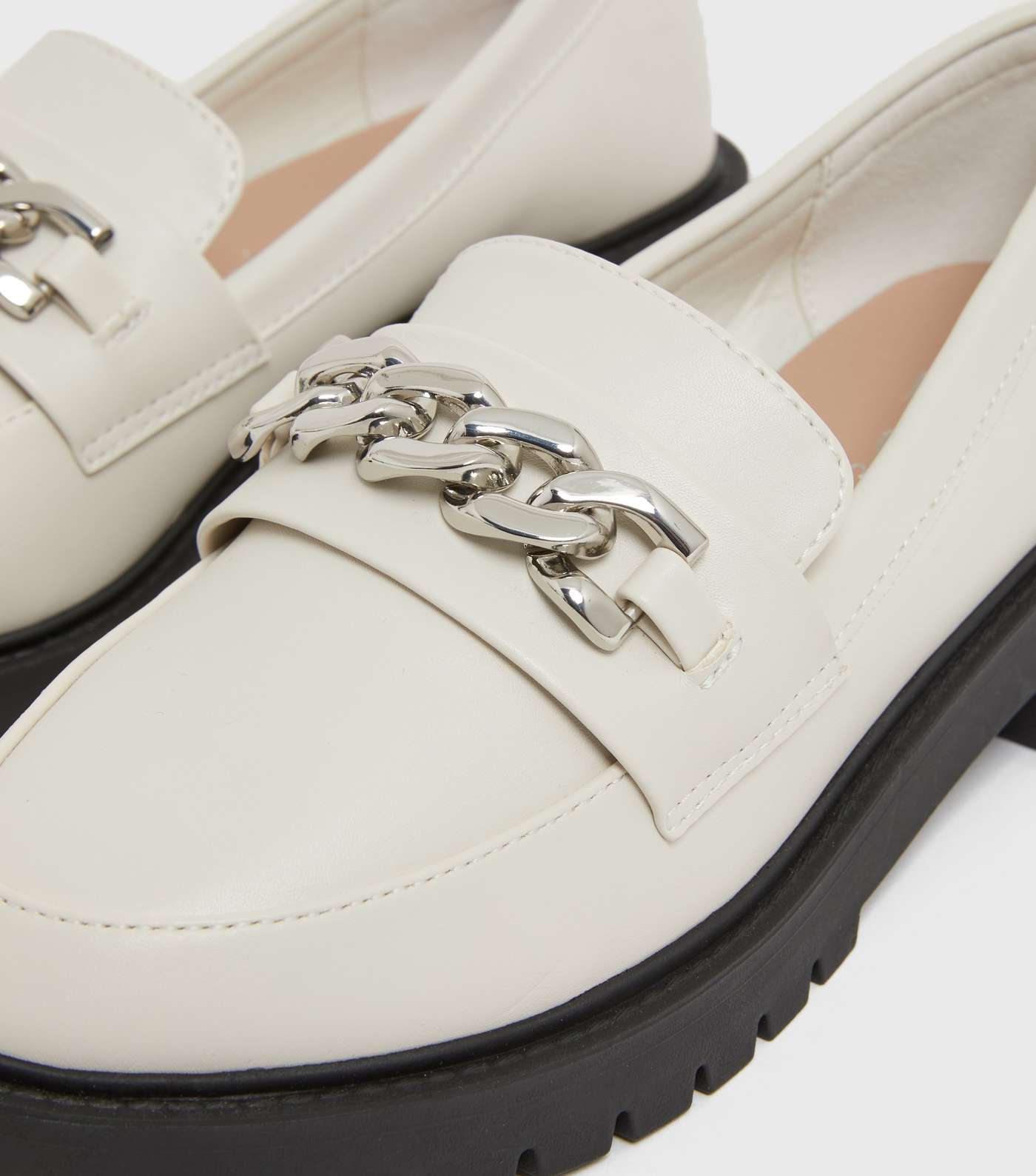 Wide Fit Off White Chain Chunky Cleated Loafers Image 4