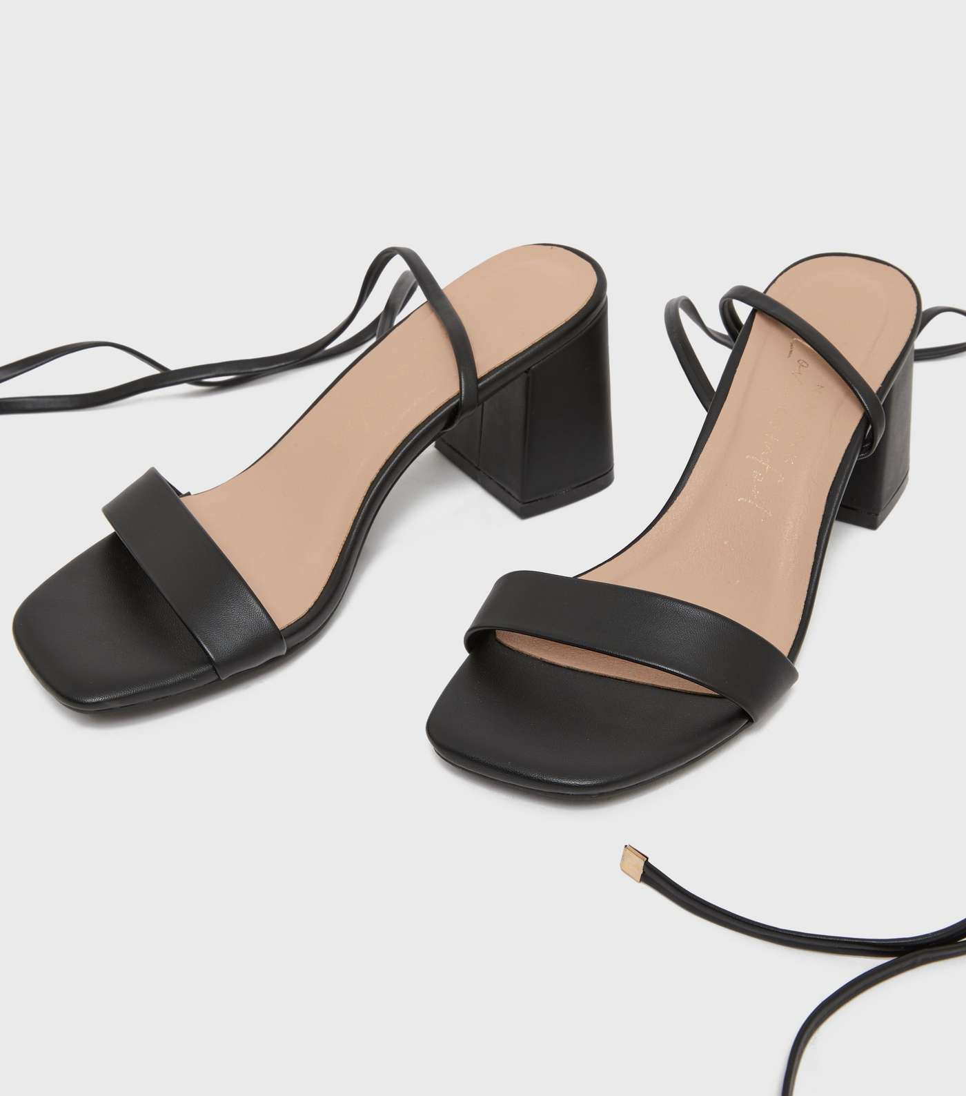 Wide Fit Black Ankle Tie Block Heel Sandals Image 3