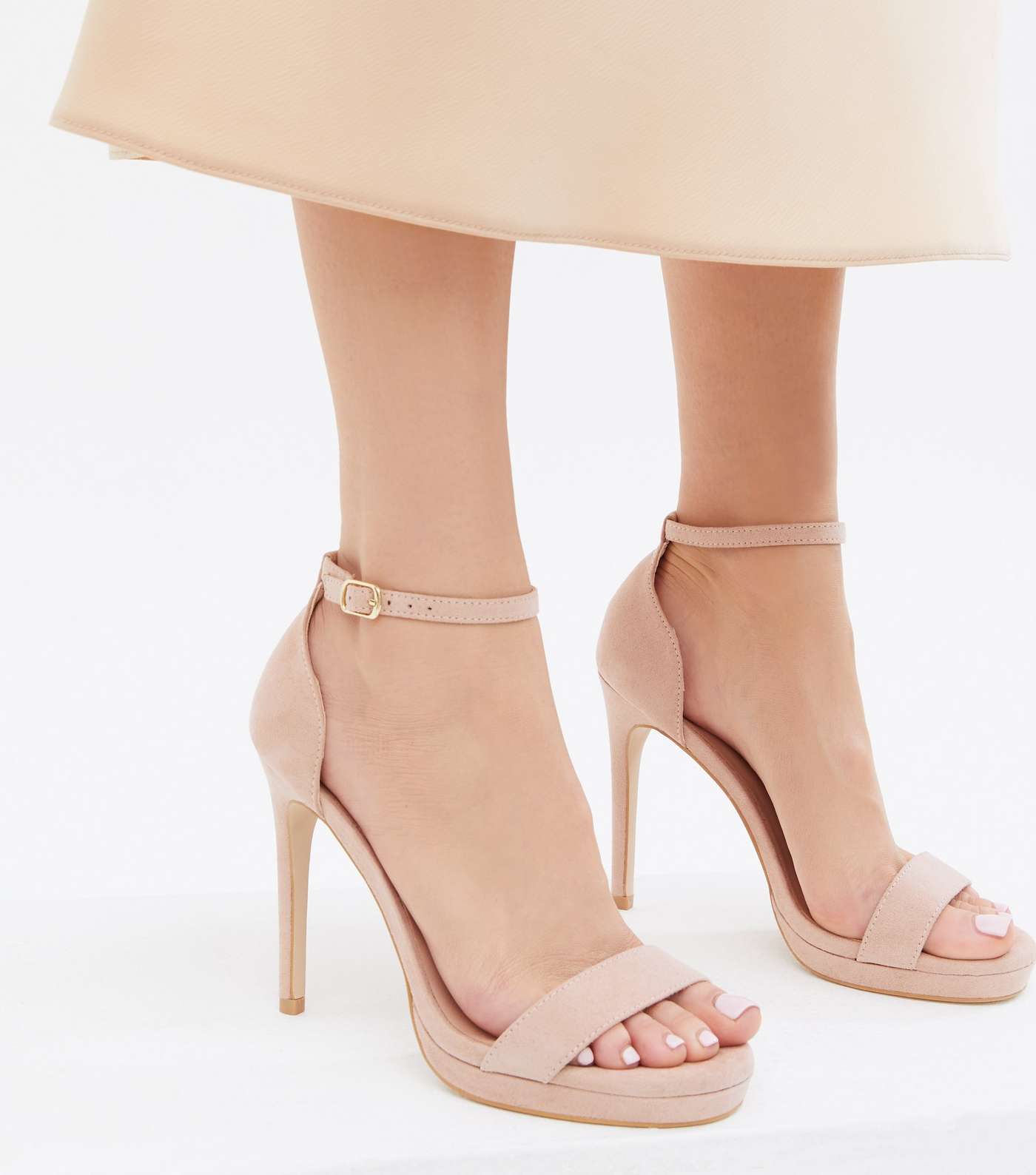 Pale Pink Suedette Platform Stiletto Heel Sandals Image 2