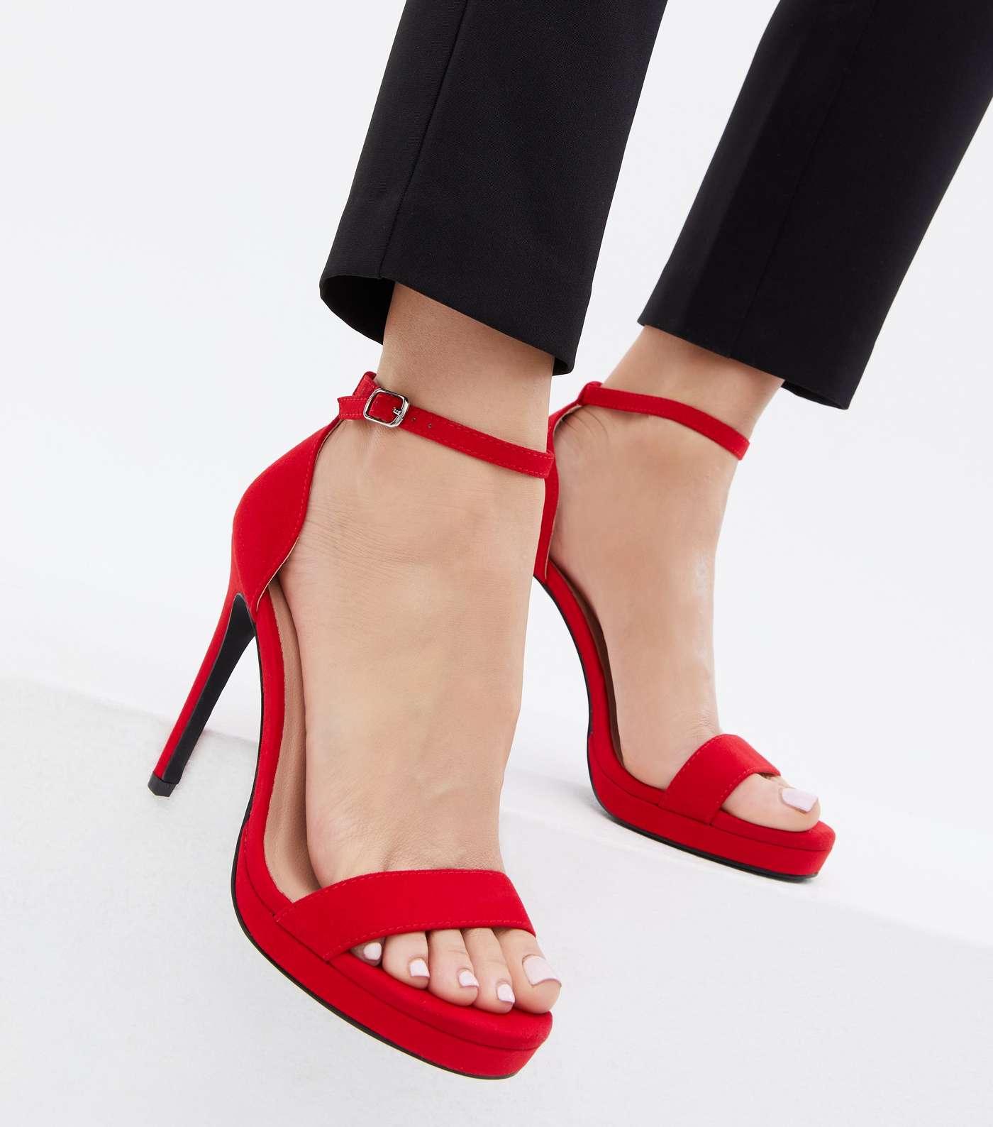 Red Suedette Platform Stiletto Heel Sandals Image 2