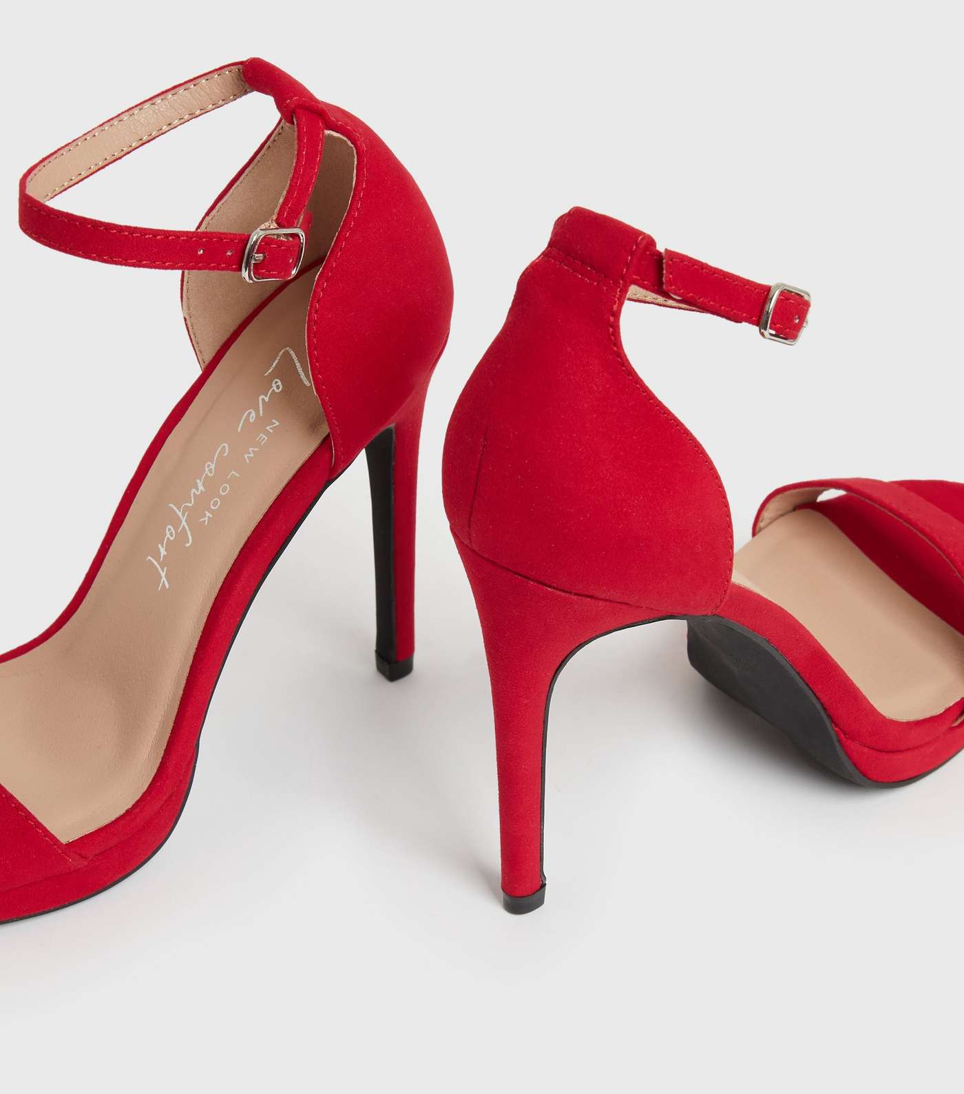 Red Suedette Platform Stiletto Heel Sandals Image 4