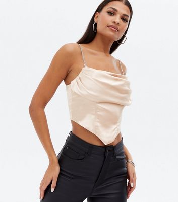 Cream satin crop sales top