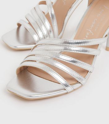 Silver Metallic Strappy Stiletto Heel Sandals New Look Vegan