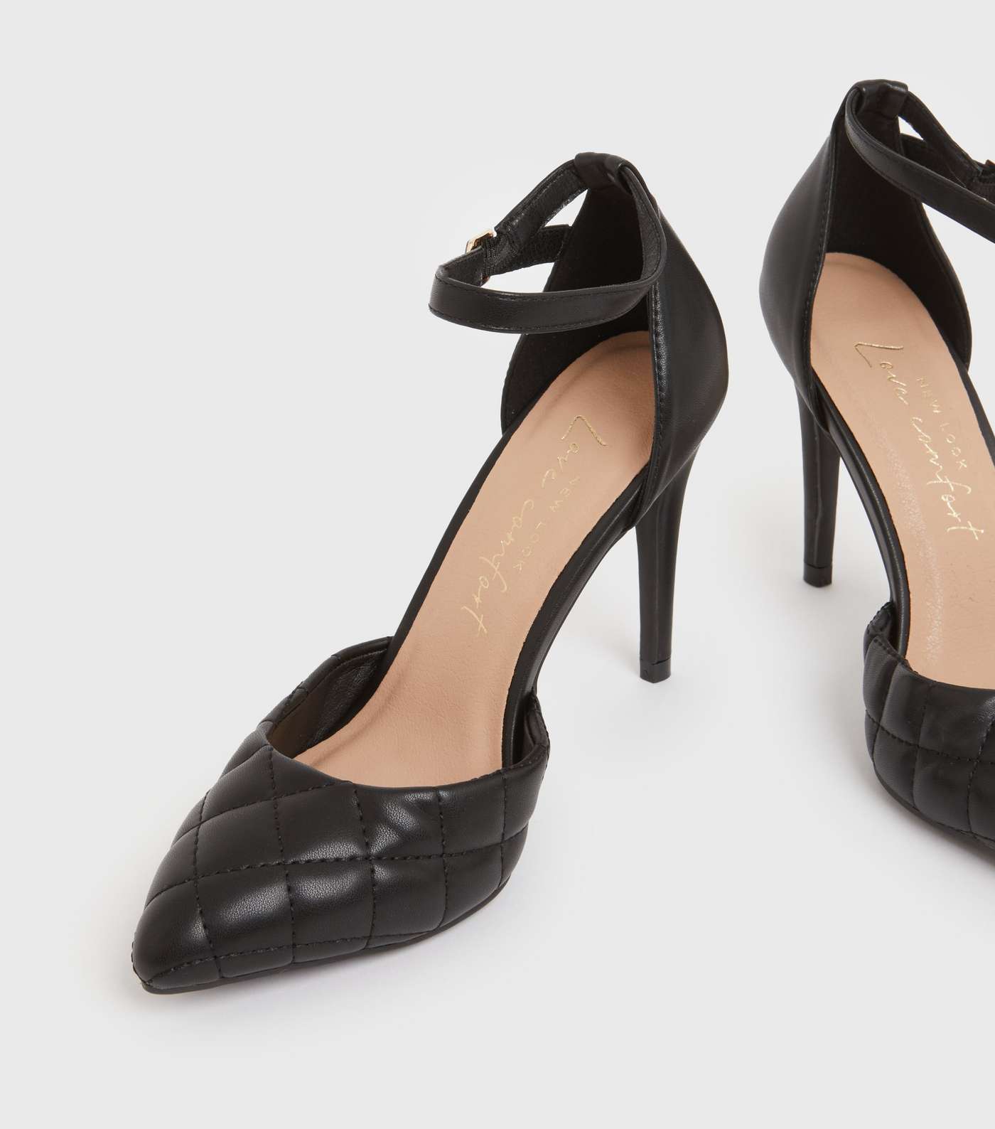 Black Quilted Pointed Stiletto Heel Court Shoes Image 3