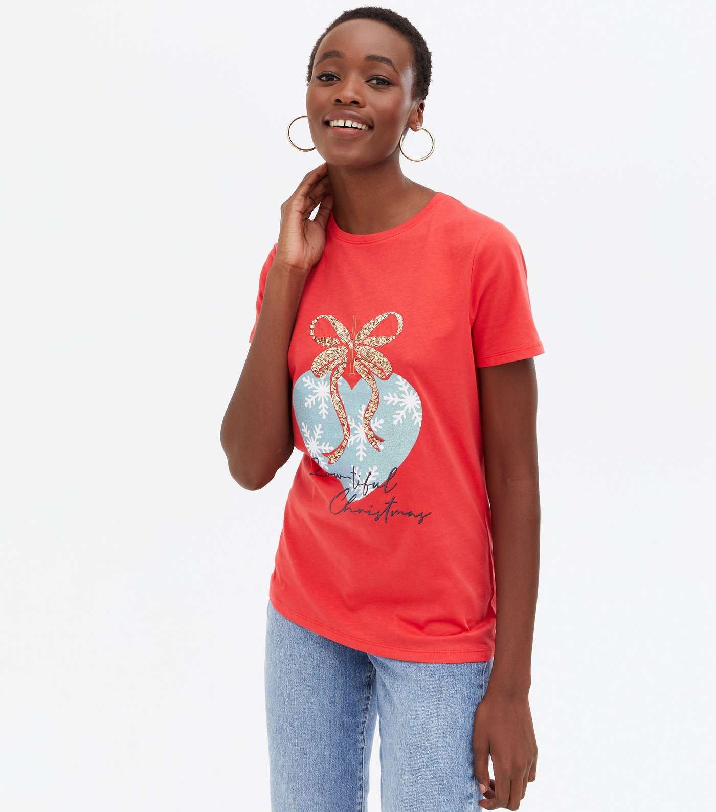 Tall Red Bow-tiful Christmas Sequin Logo T-Shirt
