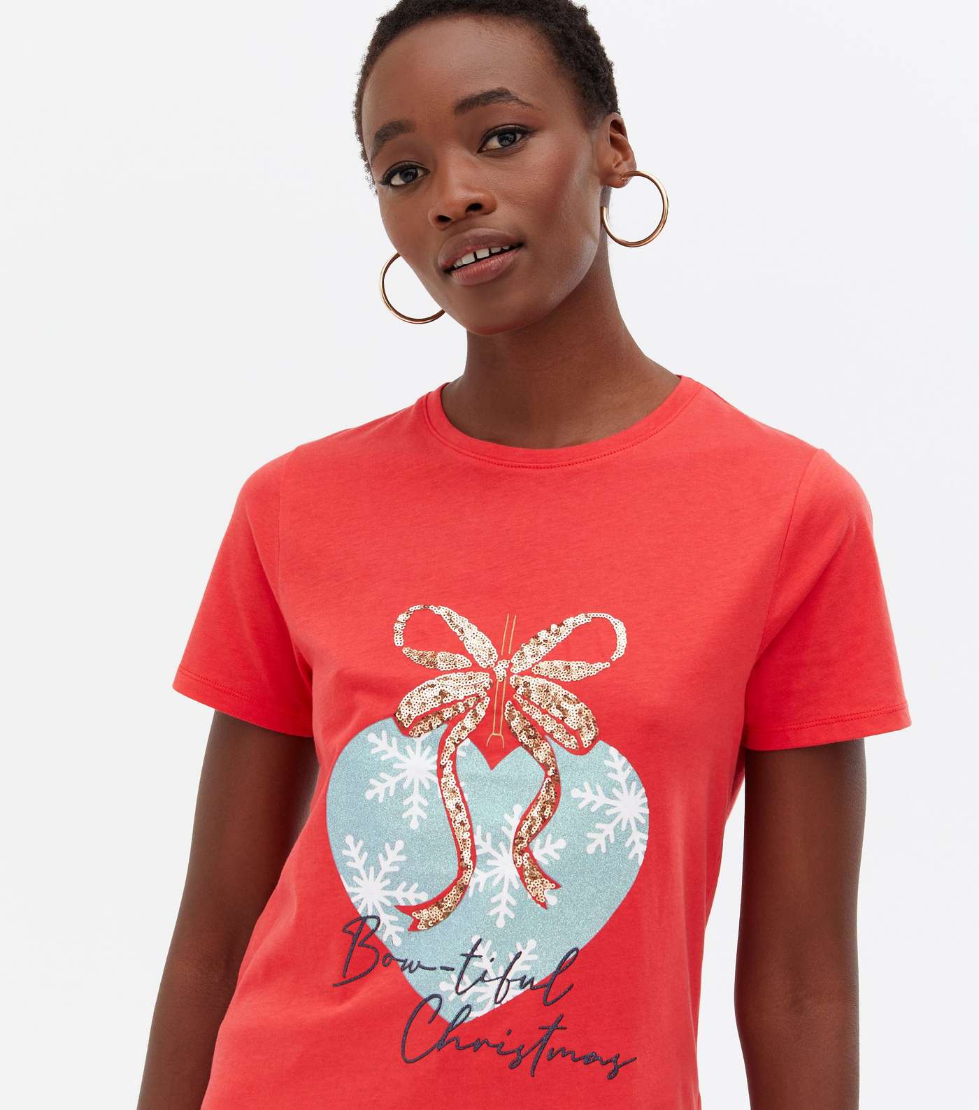 Tall Red Bow-tiful Christmas Sequin Logo T-Shirt Image 3