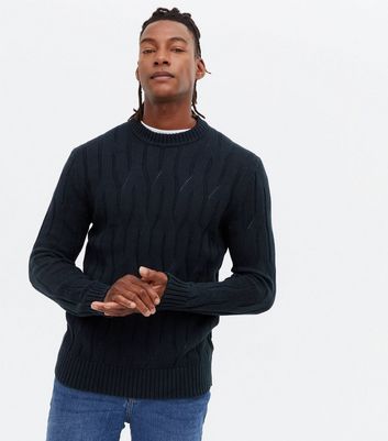 Navy Cable Knit Crew Neck Jumper 