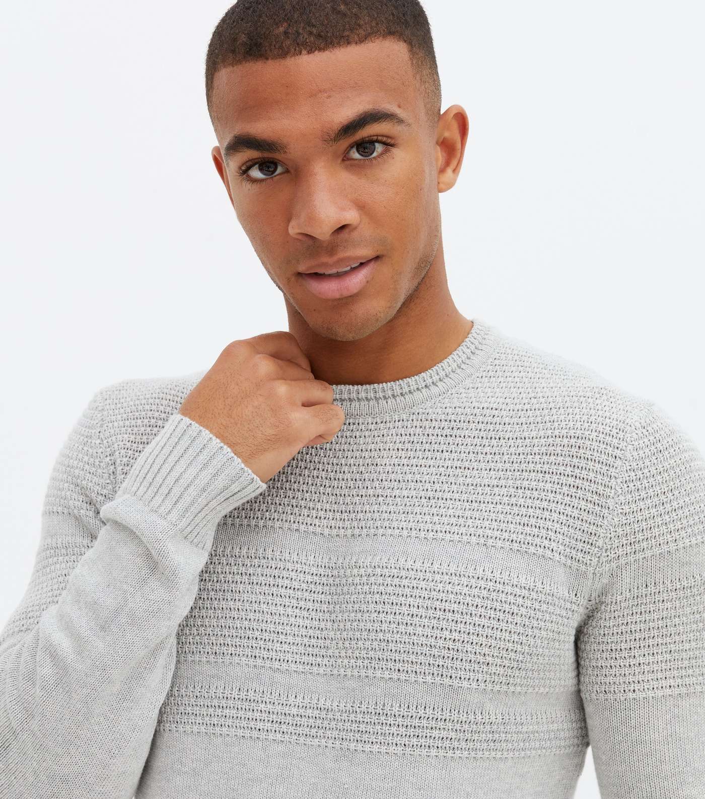 Only & Sons Pale Grey Stripe Crew Neck Jumper Image 3