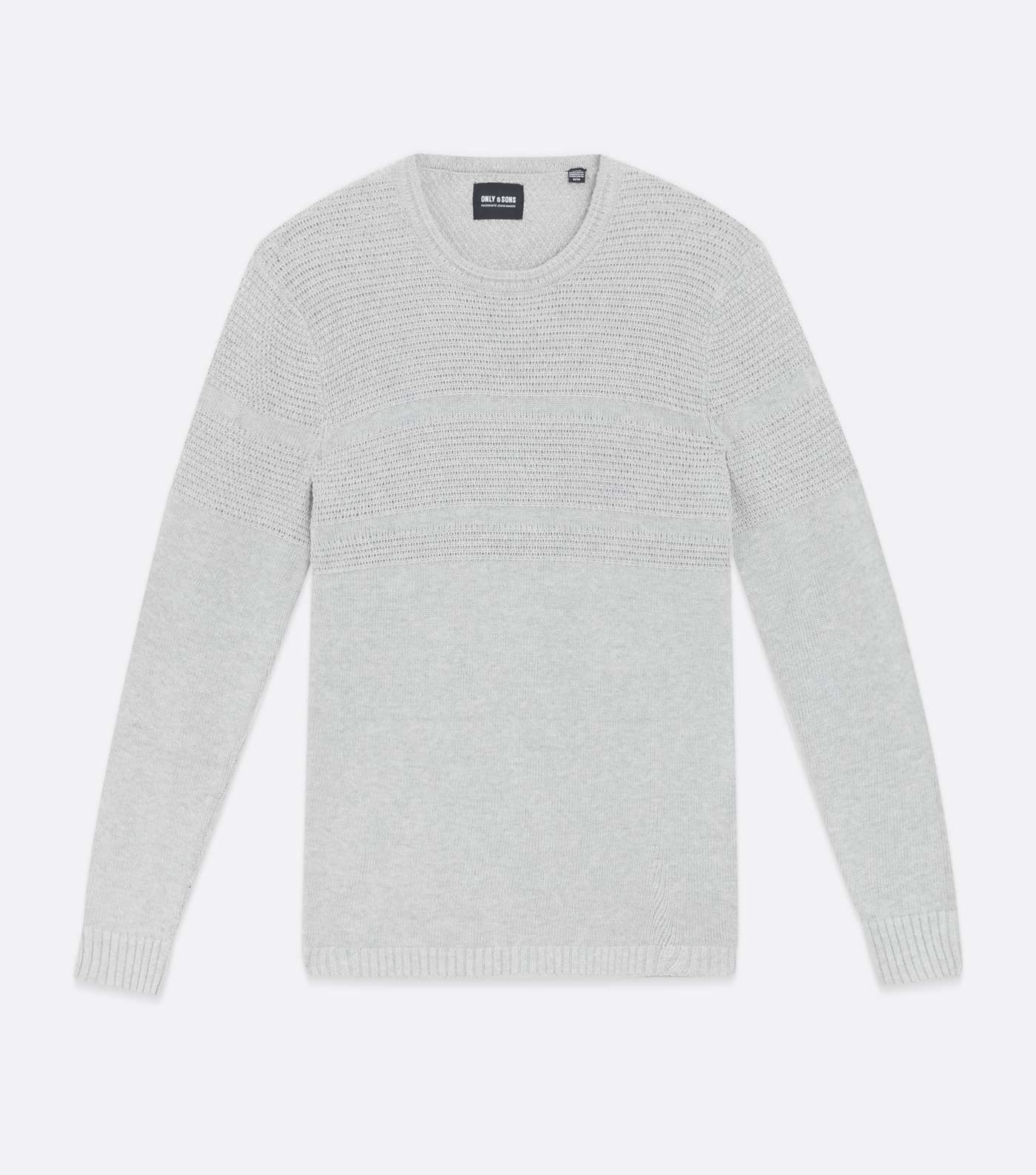 Only & Sons Pale Grey Stripe Crew Neck Jumper Image 5
