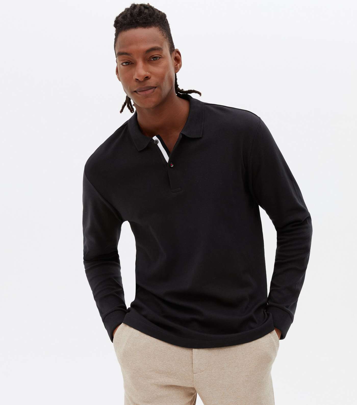 Only & Sons Black Long Sleeve Polo Shirt