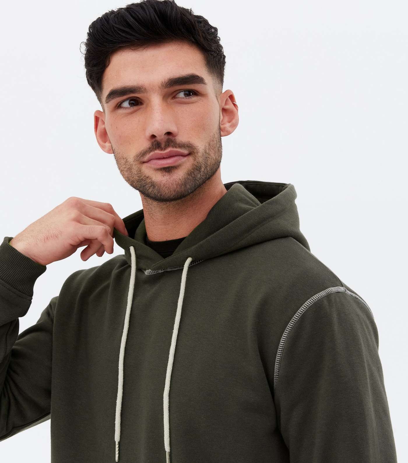 Only & Sons Dark Green Stitch Pocket Front Hoodie Image 3