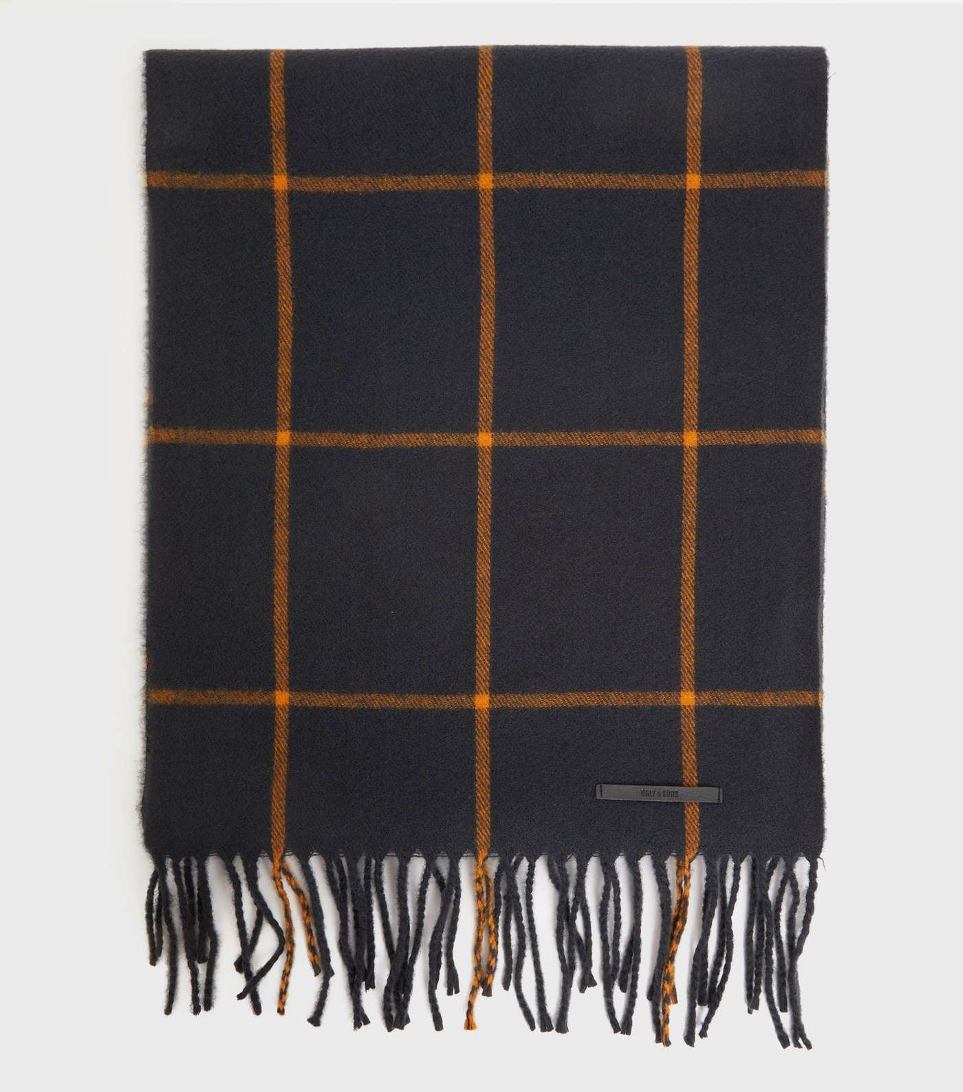 Only & Sons Navy Check Knit Tassel Scarf Image 2
