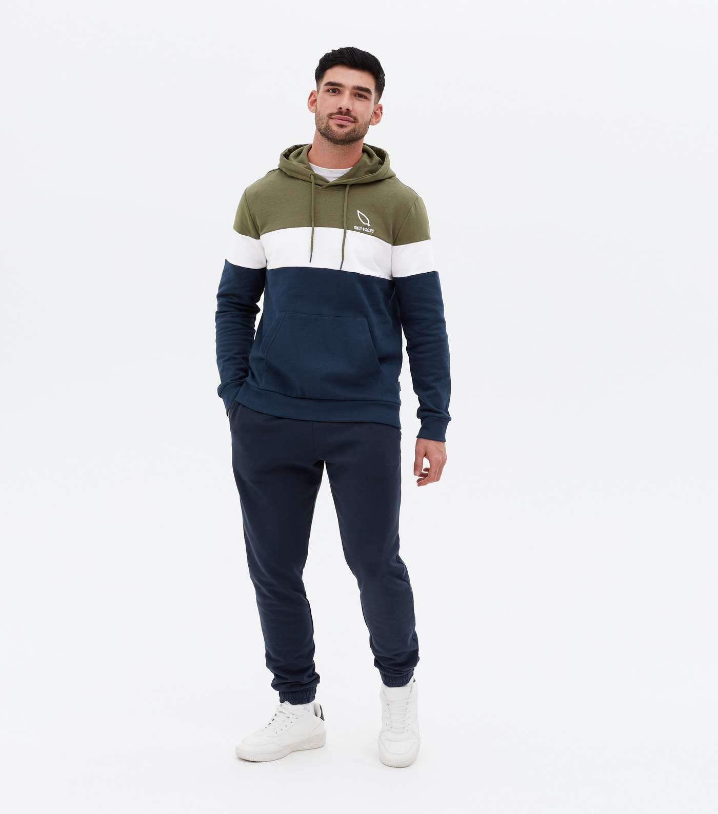 Only & Sons Khaki Colour Block Embroidered Hoodie Image 2