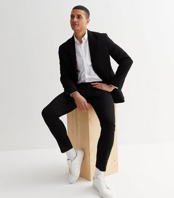 Black suit white trainers shop