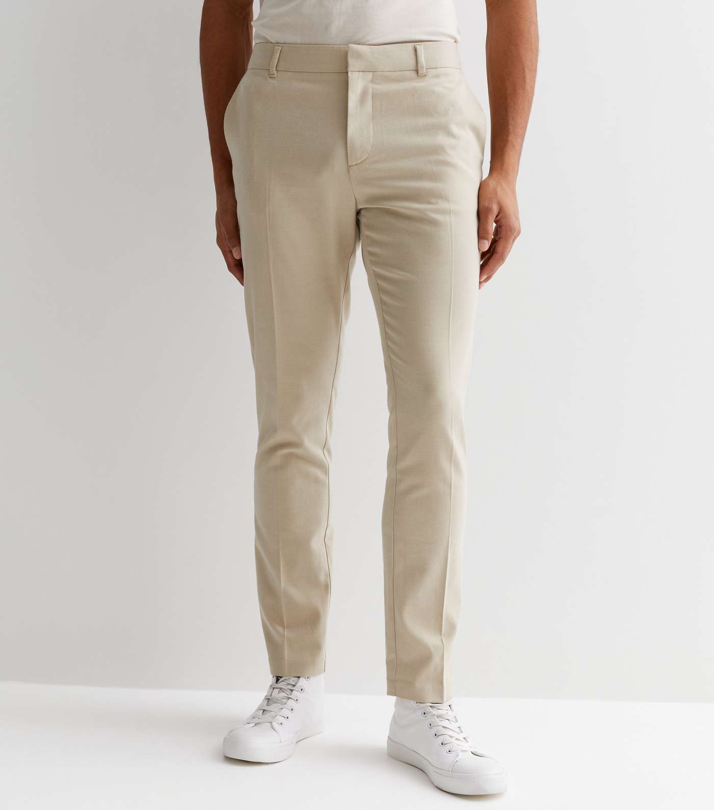 Cream Skinny Suit Trousers Image 2