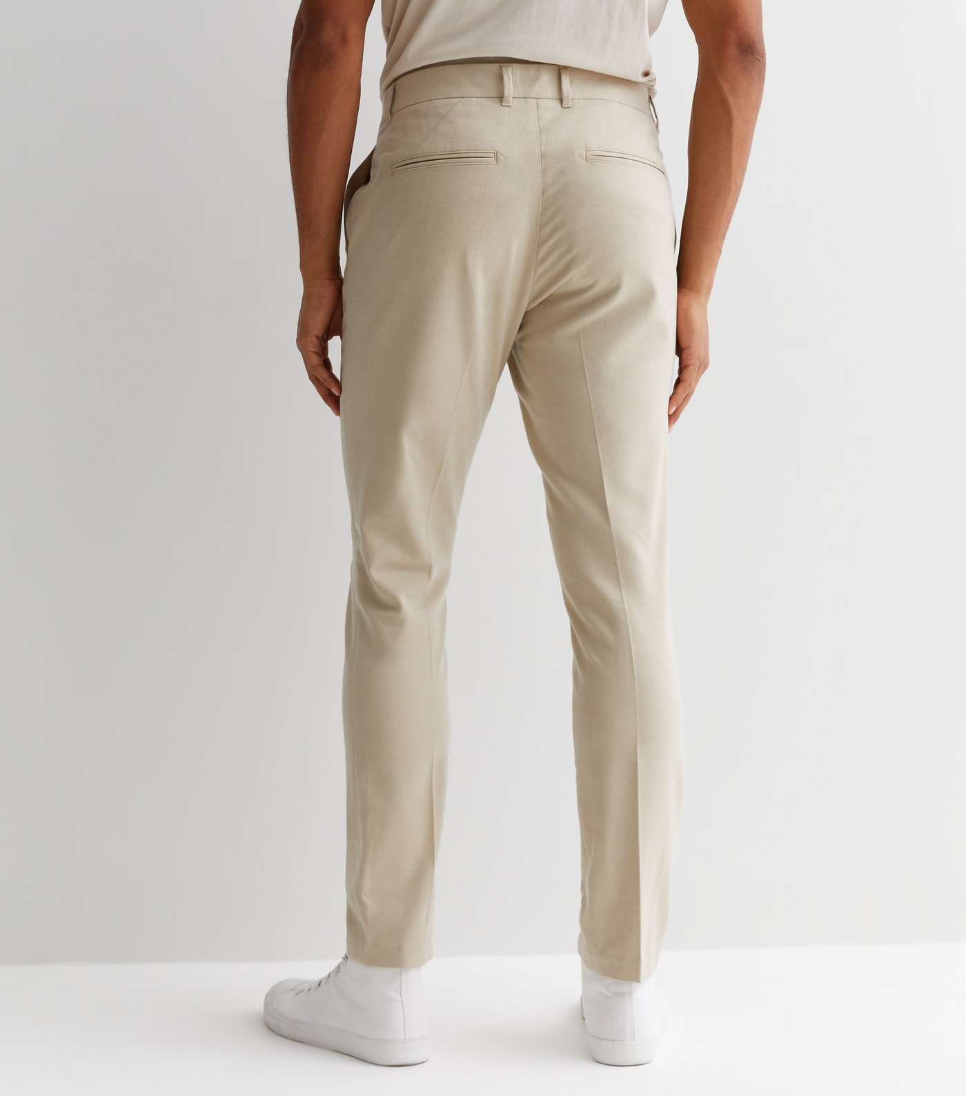 Cream Skinny Suit Trousers Image 4