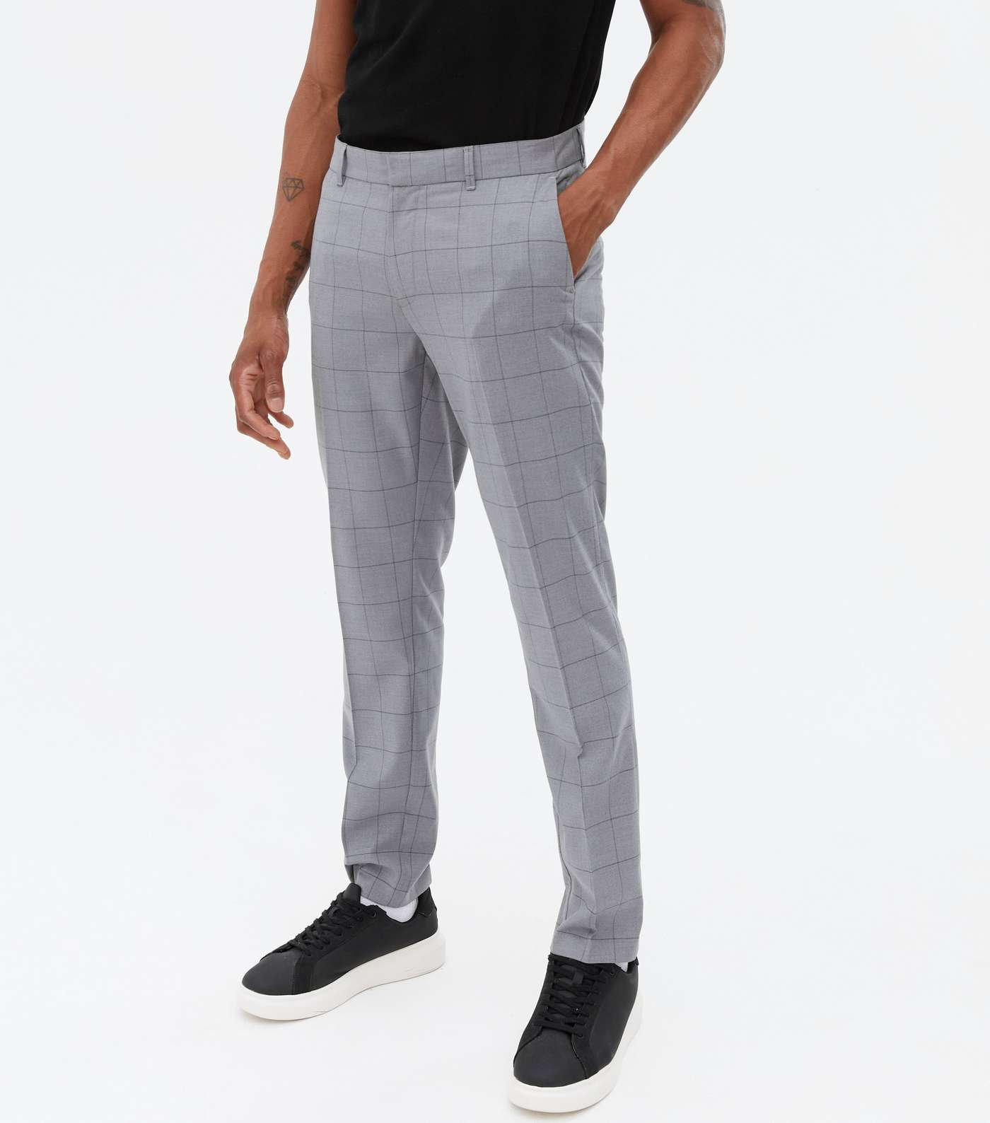 Grey Check Tapered Skinny Trousers Image 2