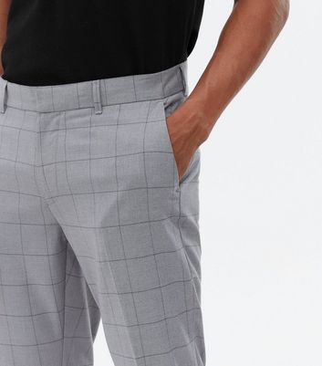 Grey Check Tapered Skinny Trousers  New Look