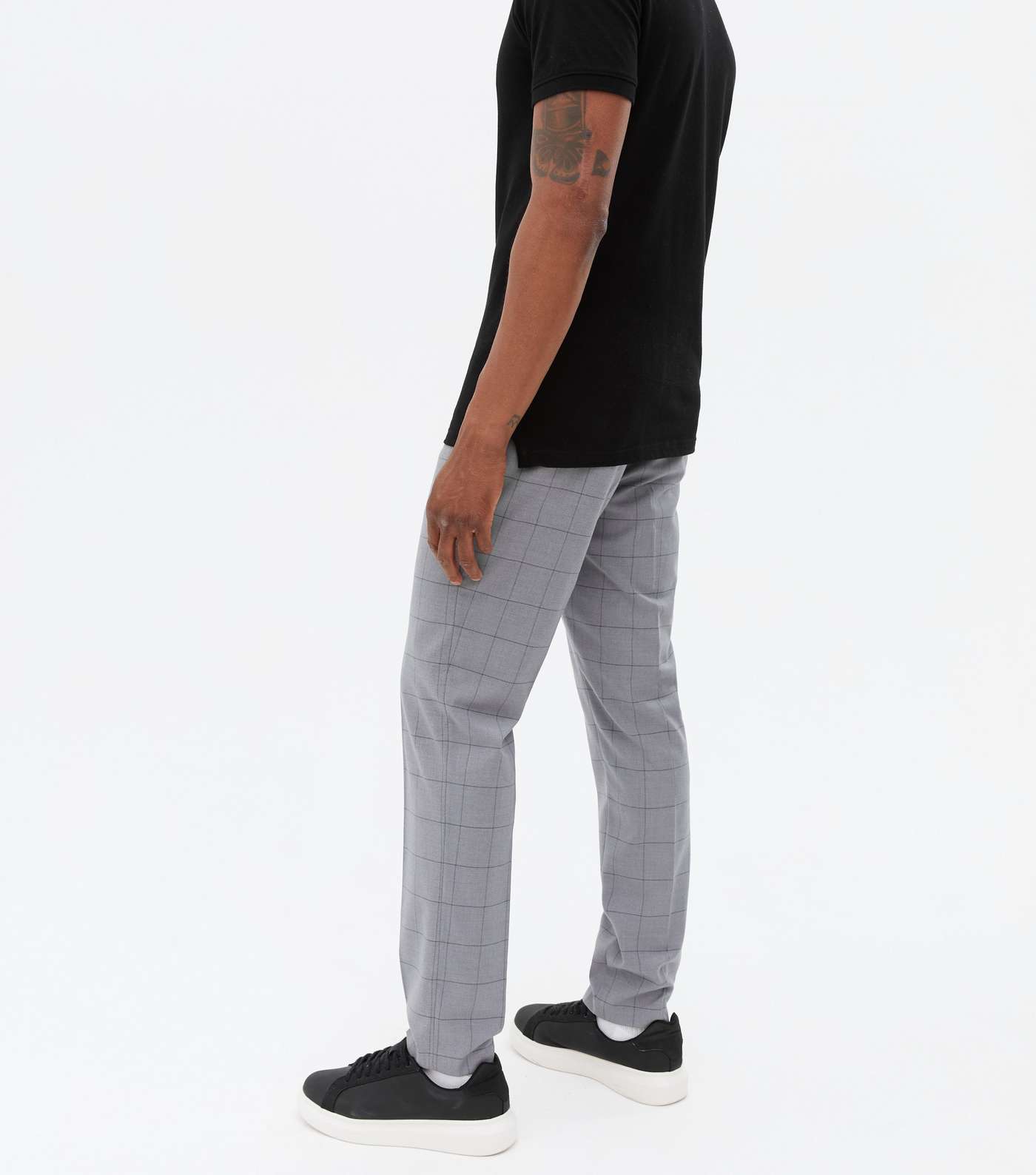 Grey Check Tapered Skinny Trousers Image 4