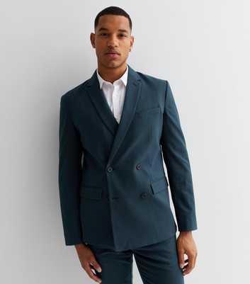 Blue Double Breasted Slim Suit Jacket