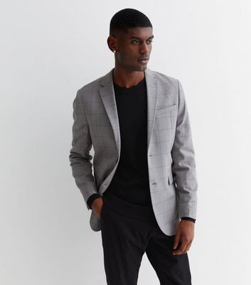 Mid Grey Check Skinny Fit Suit Jacket