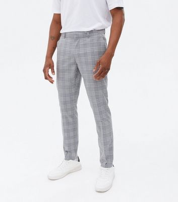 Grey Check Tapered Trousers  New Look