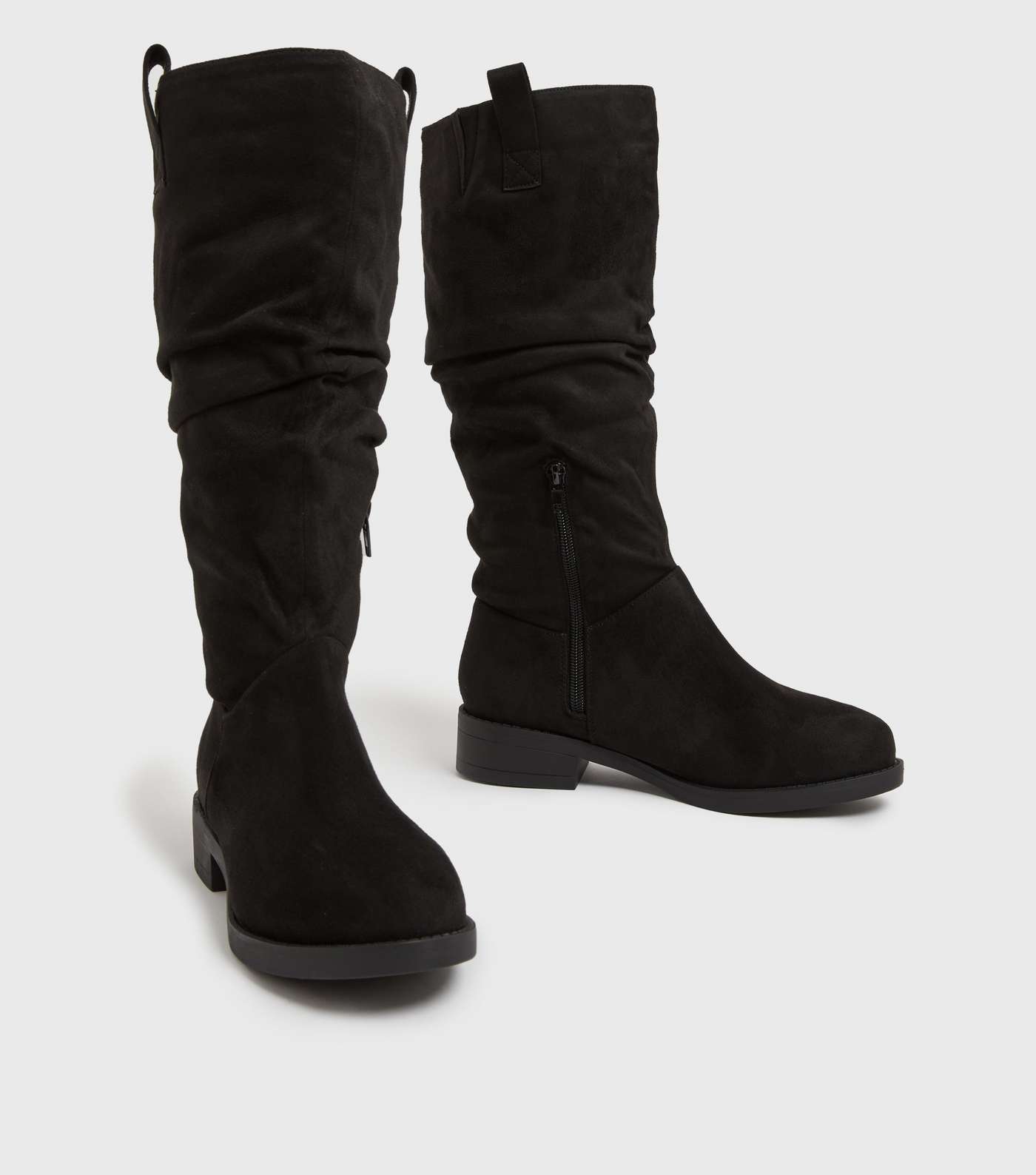 Extra Calf Fit Black Suedette Slouch Calf Boots Image 3