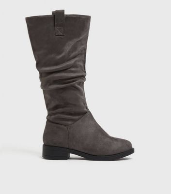 Click to view product details and reviews for Extra Calf Fit Grey Suedette Slouch Calf Boots New Look Vegan.