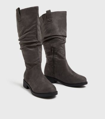 grey suede wide calf boots