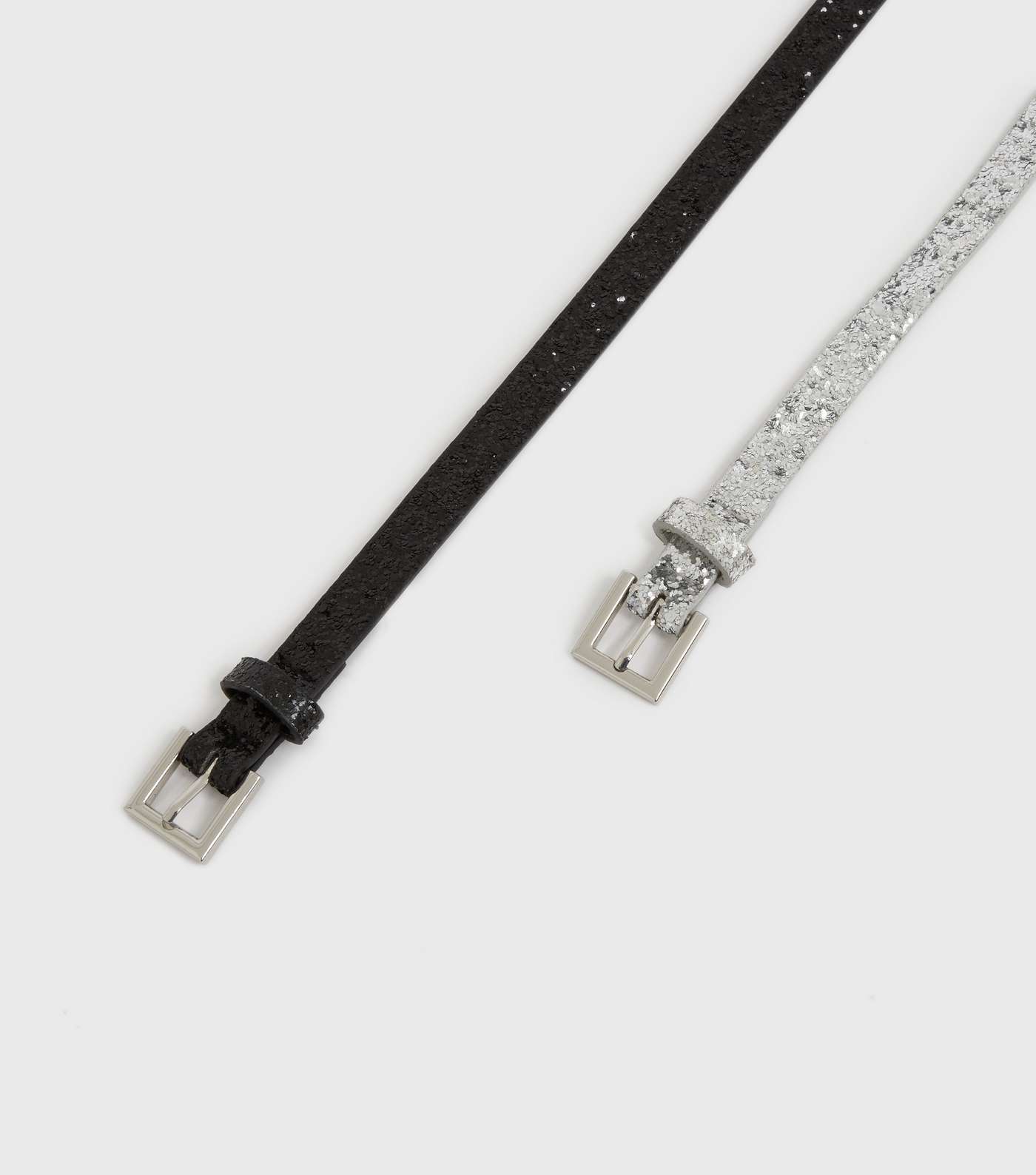 Girls 2 Pack Black and Silver Glitter Belts Image 3