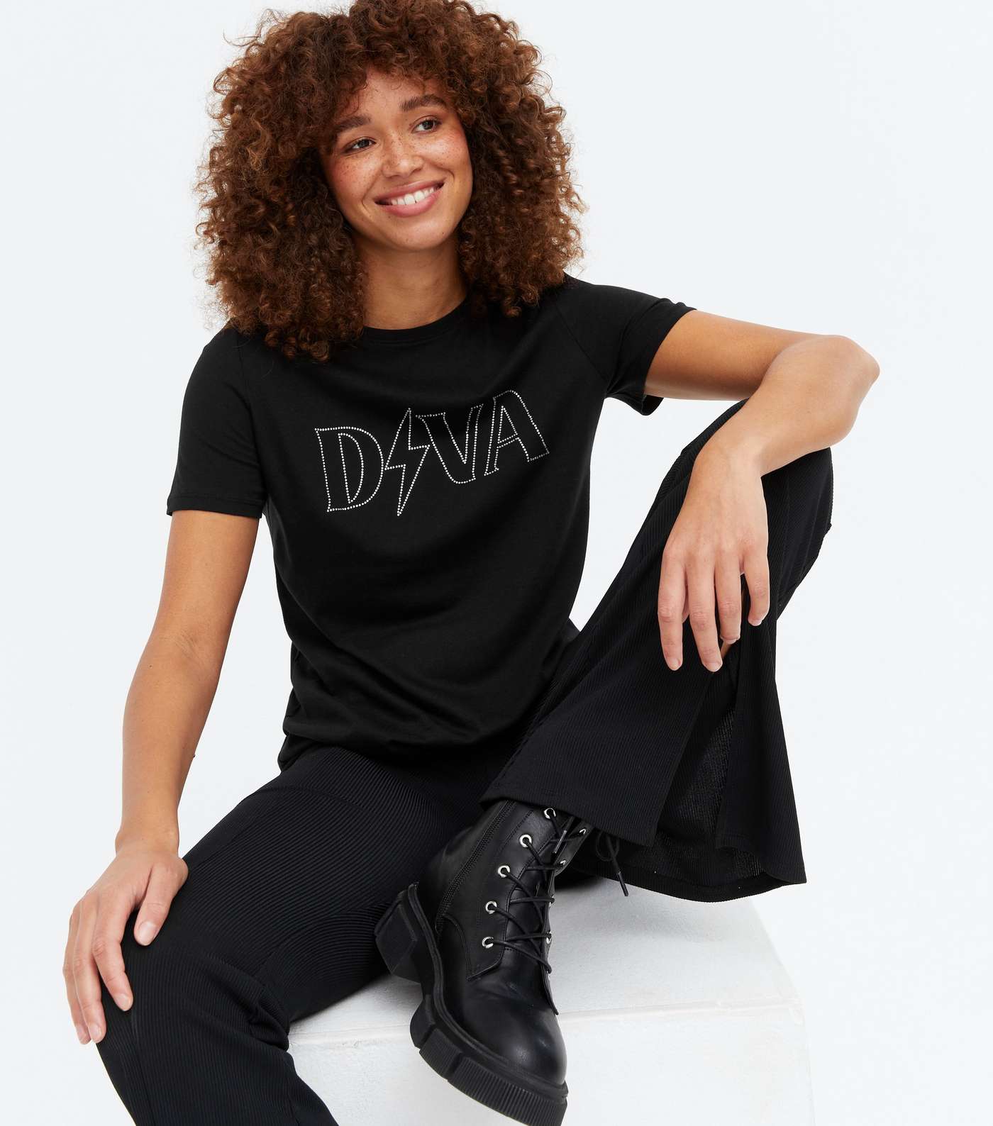 Black Diamanté Diva Logo T-Shirt