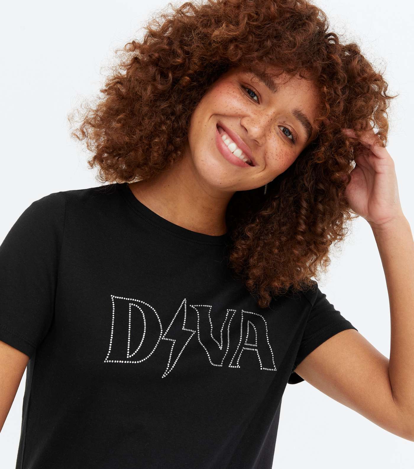 Black Diamanté Diva Logo T-Shirt Image 3