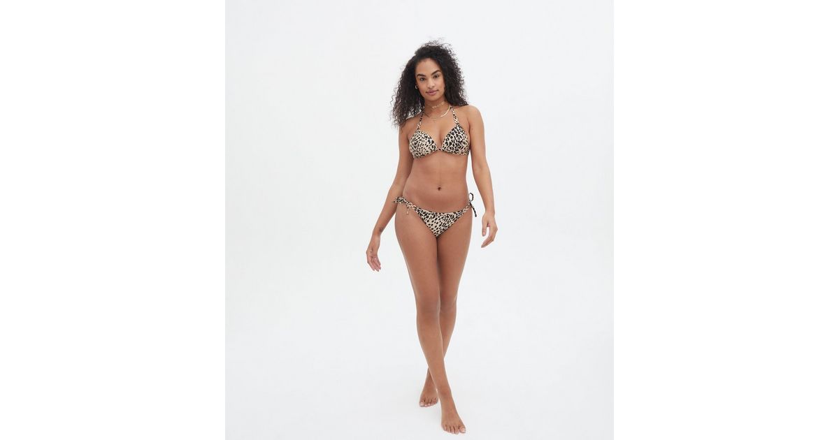 BLACK WITH LEOPARD TRIM TRIANGLE BIKINI SET