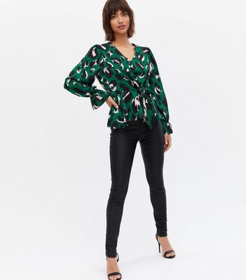 new look green leopard print blouse