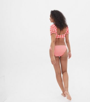 Red Gingham Hipster Bikini Bottoms New Look