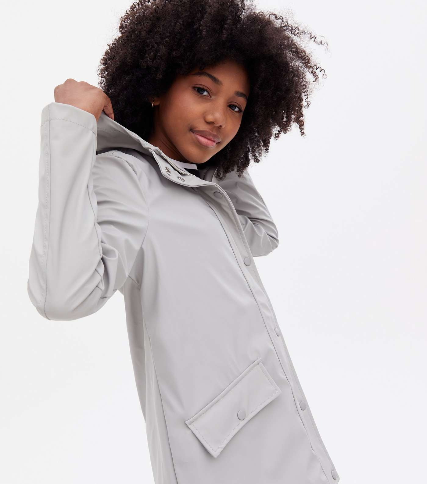 Girls Pale Grey Pocket Front Hooded Anorak Image 3