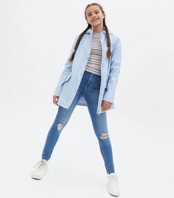 Girls Pale Blue Pocket Front Hooded Anorak