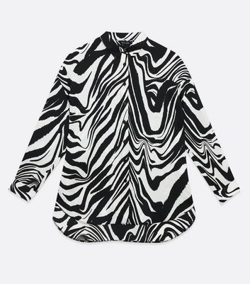 White Zebra Print Satin Long Shirt 