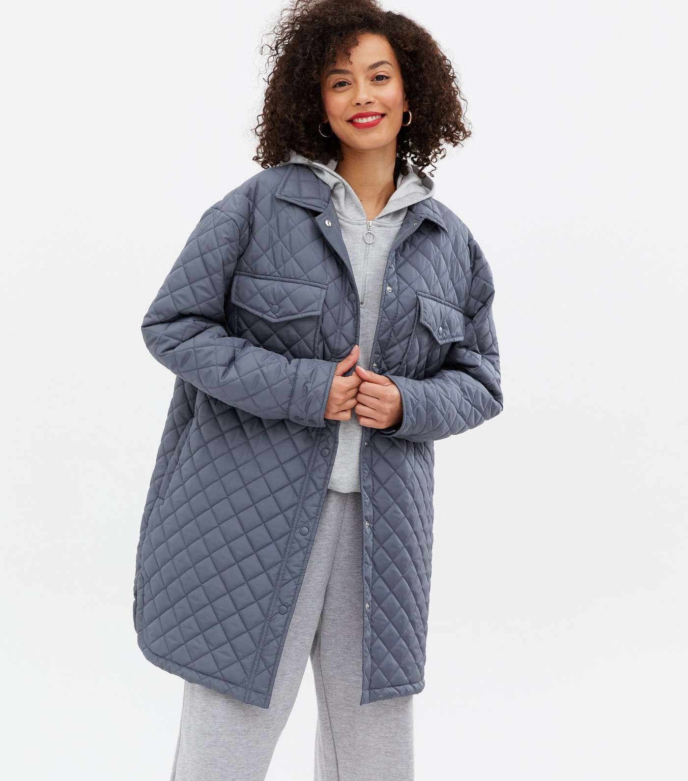 Tall Blue Quilted Long Shacket